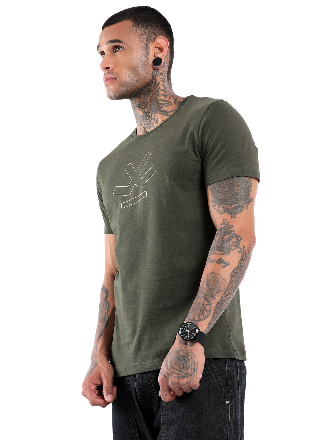 Olive Basic Logo Printed T-Shirt