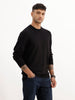 Solid Comfort Fit Full Sleeve Sweater | Black