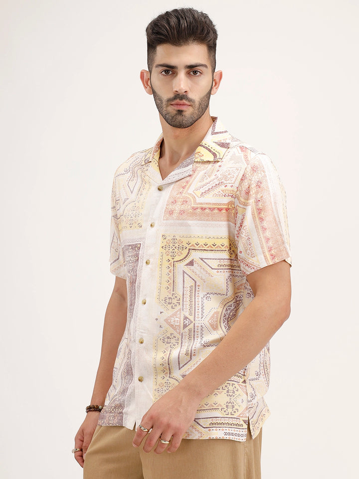Slim Fit Resort Collar AOP Shirt | Off White