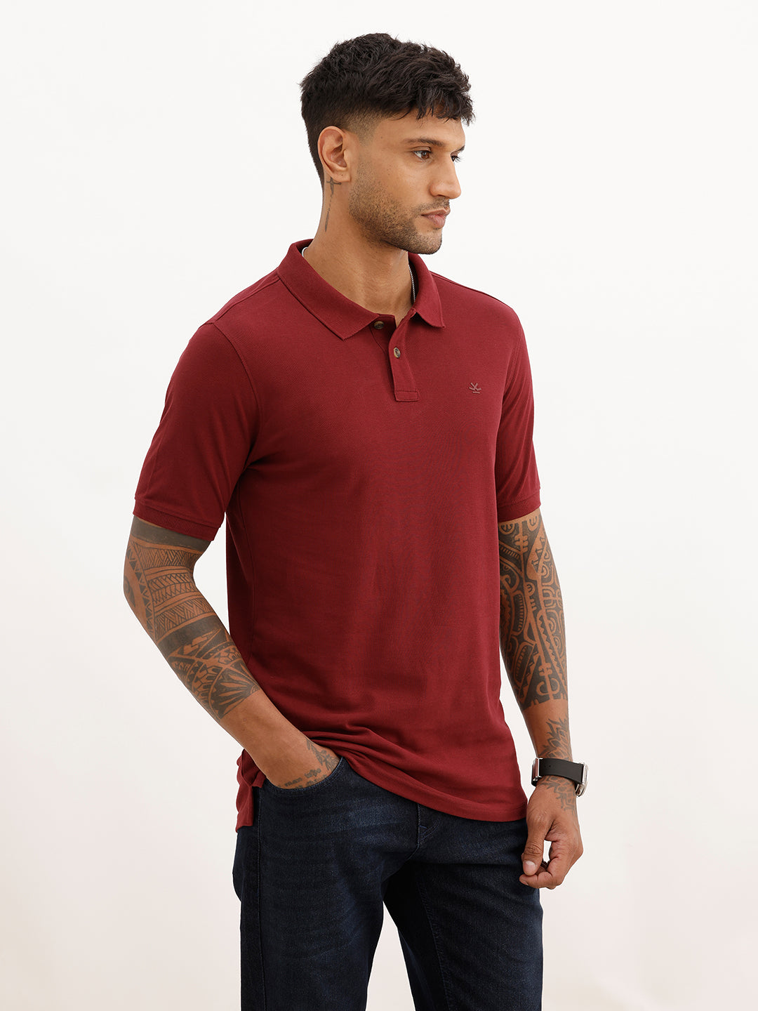 Solid Slim Fit Polo T-Shirt | Maroon