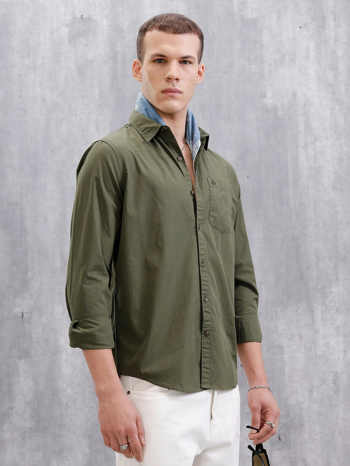 Solid Full Sleeve Regular Fit Shirt | Olive