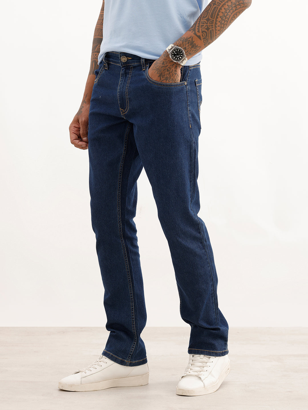 Solid Straight Fit Denim Jeans | Blue