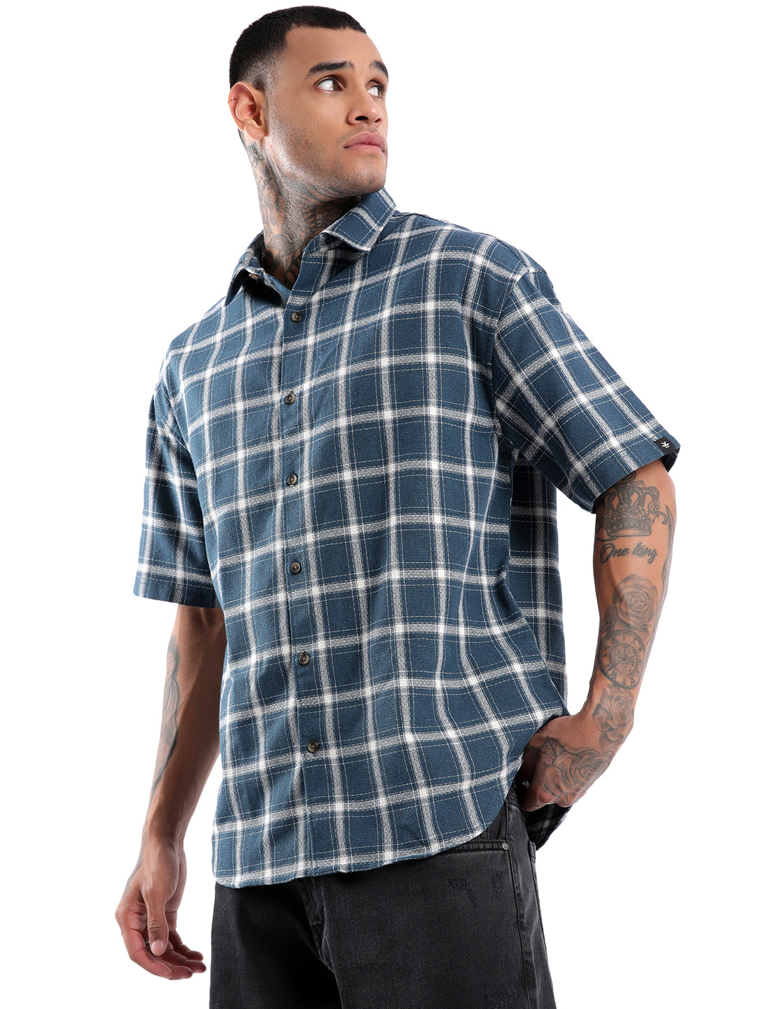 Green and White Checkered Casual Shirt