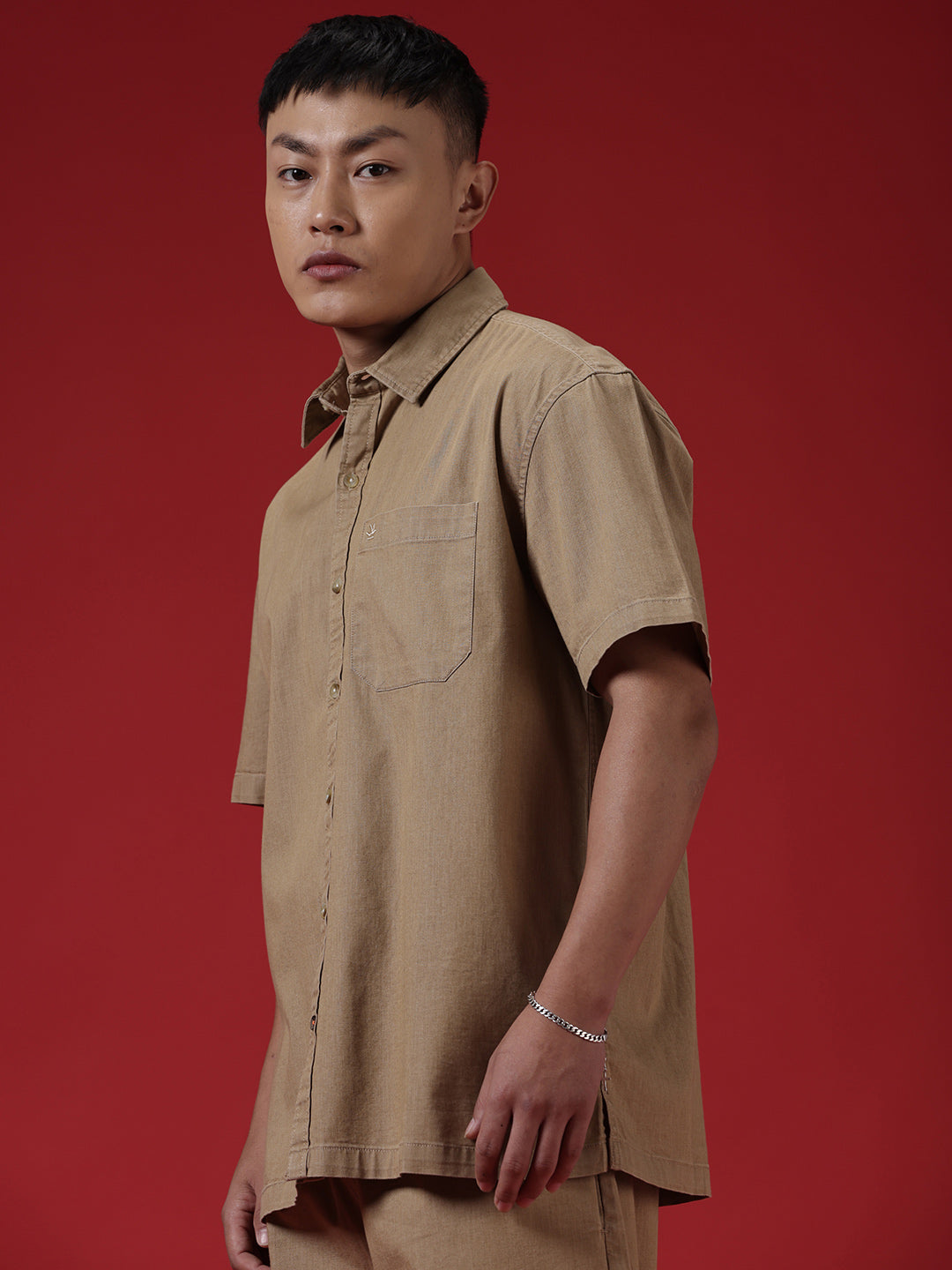 Khaki Dyed Half Sleeve Shirt