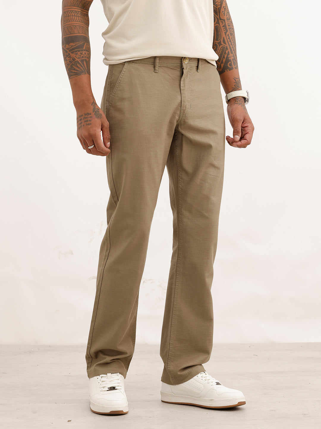 Classic Solid Straight Fit Trouser | Olive