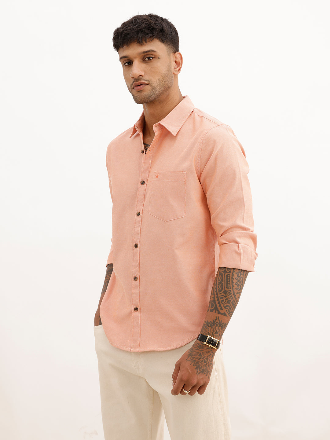Solid Regular Fit Full Sleeve Shirt | Orange | WWSH9180F