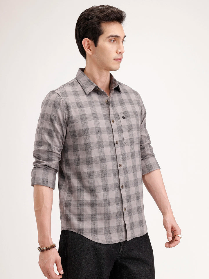 Slim Fit Checkered Shirt | Grey