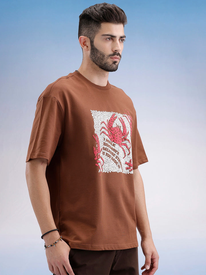 Oversized Fit Puffer Printed T-Shirt | Brown