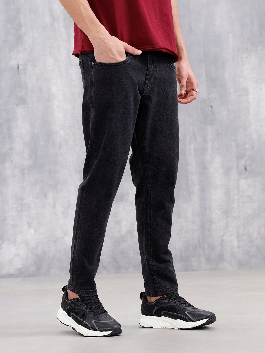 Men Casual Skinny Crop Jeans Black