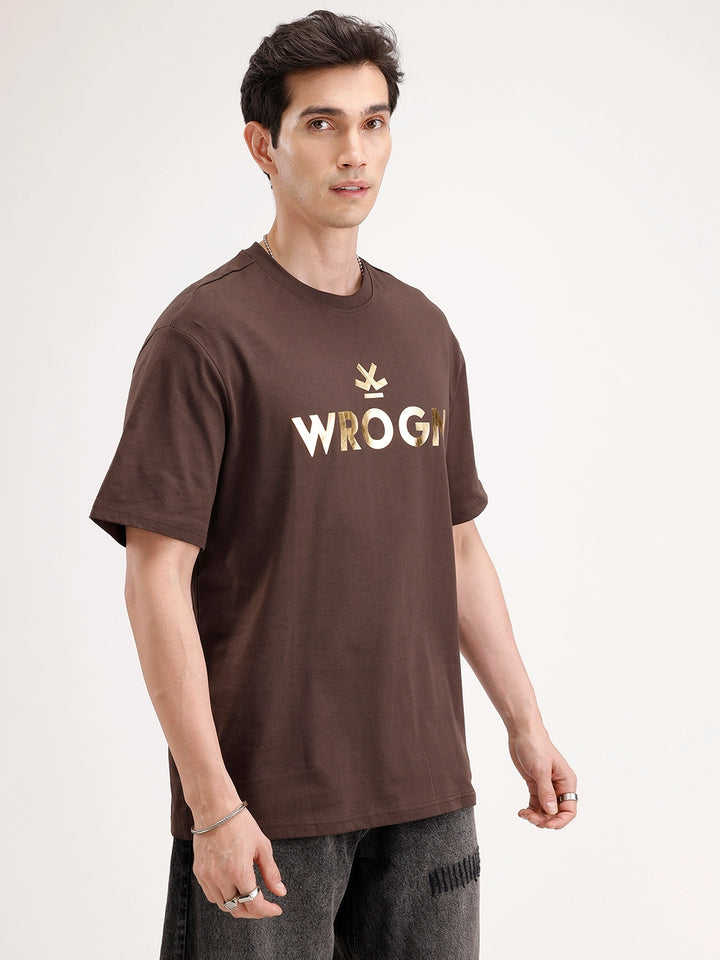 Classic Foil Printed T-Shirt | Brown