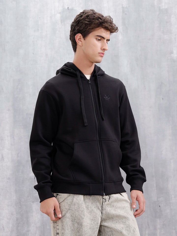 Men's Solid Zip-Up Hoodie Sweatshirt  | Black