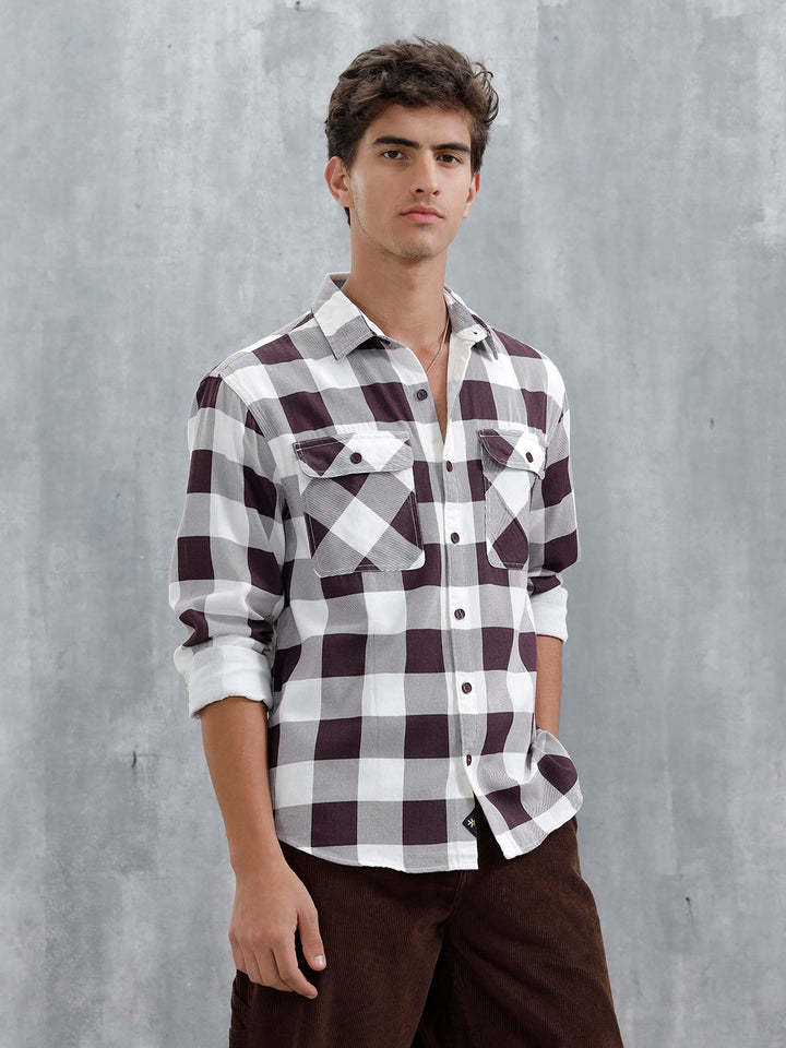 Men Checkered Pattern Comfort Fit Shirt | Brown