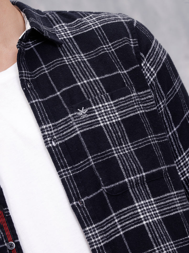 Soft Hand Brushed Check Shirt In Crepe Yarn | Black