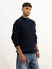Regular Fit Textured Quater Zipper Sweater | Blue