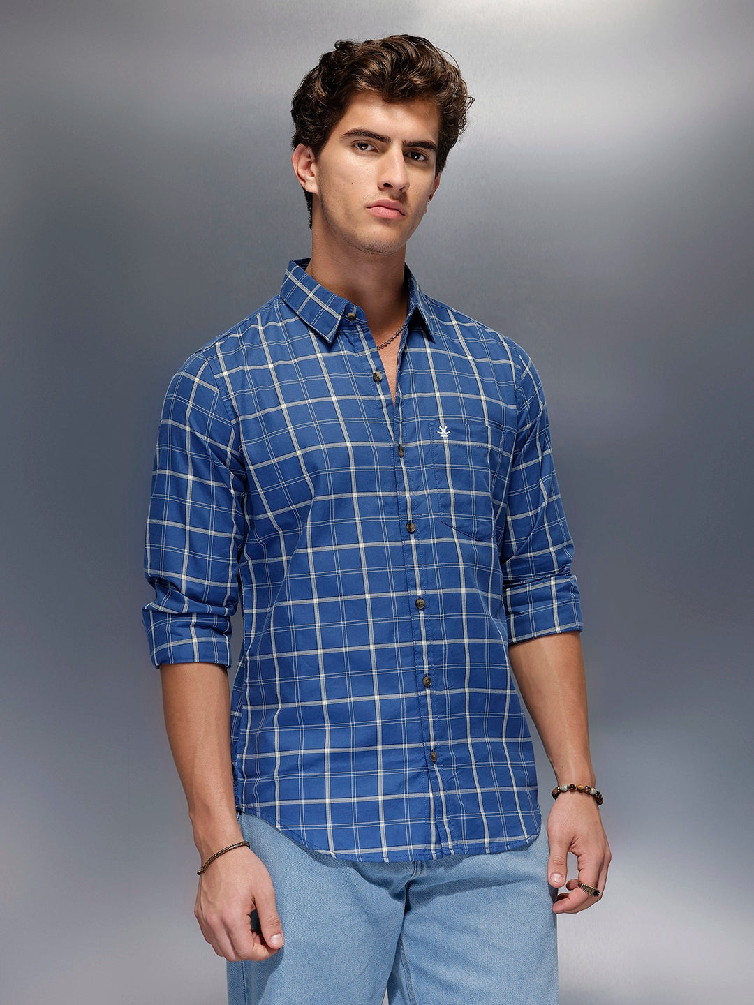 Men's Casual Checkered Shirt   |  Blue