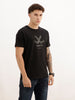 Slim Fit Placement Flock Printed T-Shirt | Black | WTS02HSSL1068S