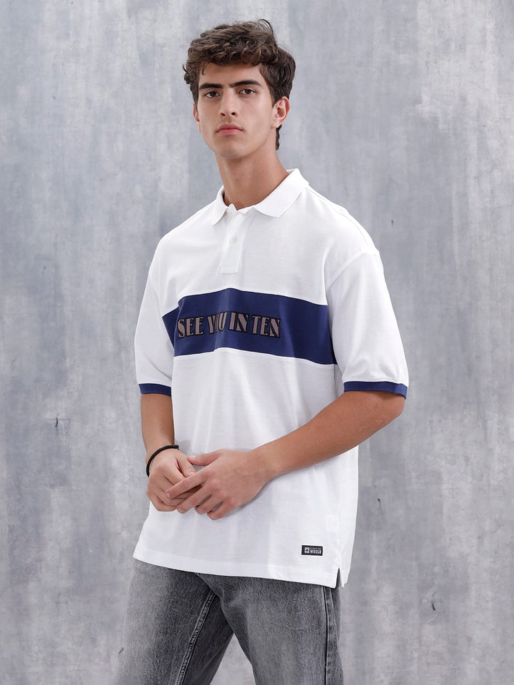 Casual Men Sporty Look Oversized Fit Tee With Print | White