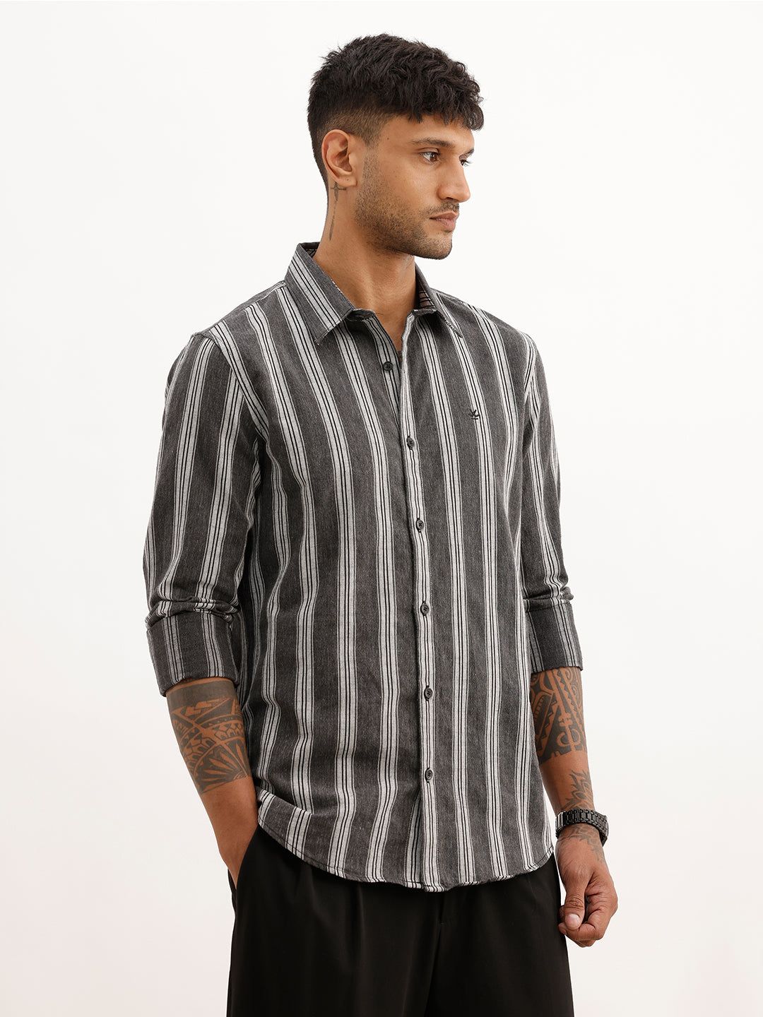 Classic Slim Fit Striped Shirt | Black | WSH02FSSL0033S
