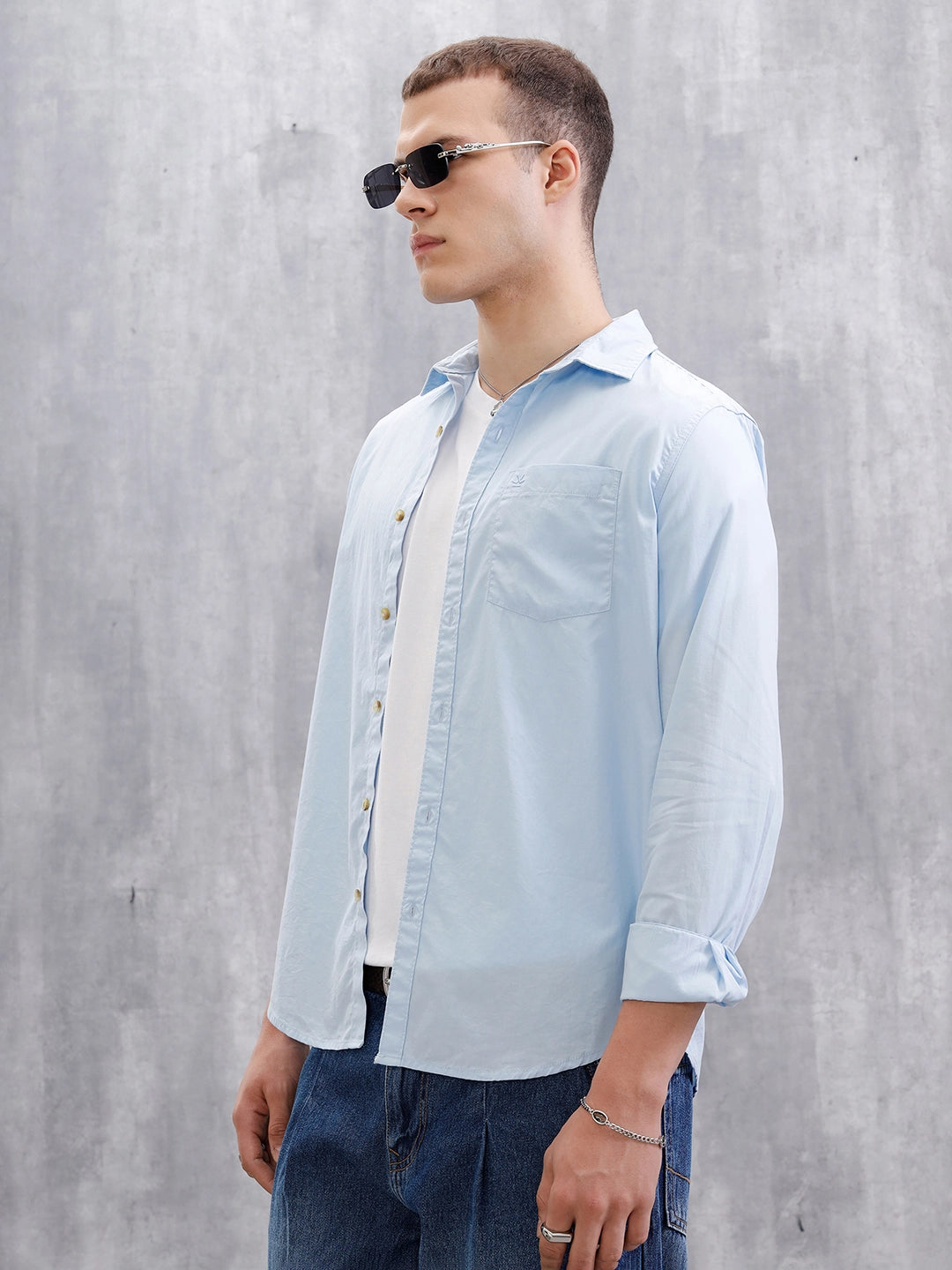 Solid Full Sleeve Regular Fit Shirt | Light Blue