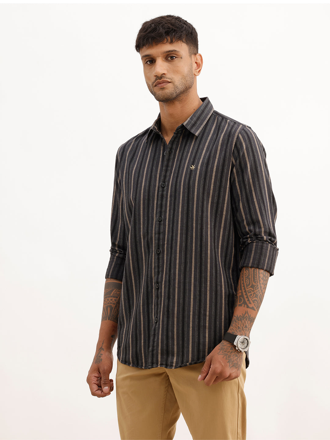 Slim Fit Striped Full Sleeve Shirt | Black | WSH02FSSL0034S