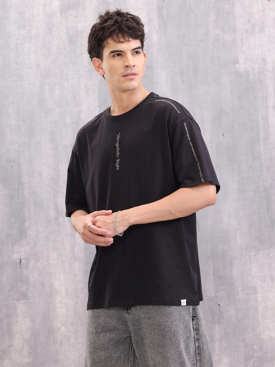 Placement Typo Print Oversized Fit T-shirt | Black