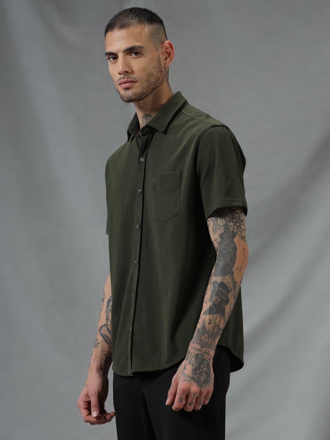 Olive Button Up Pique Shirt