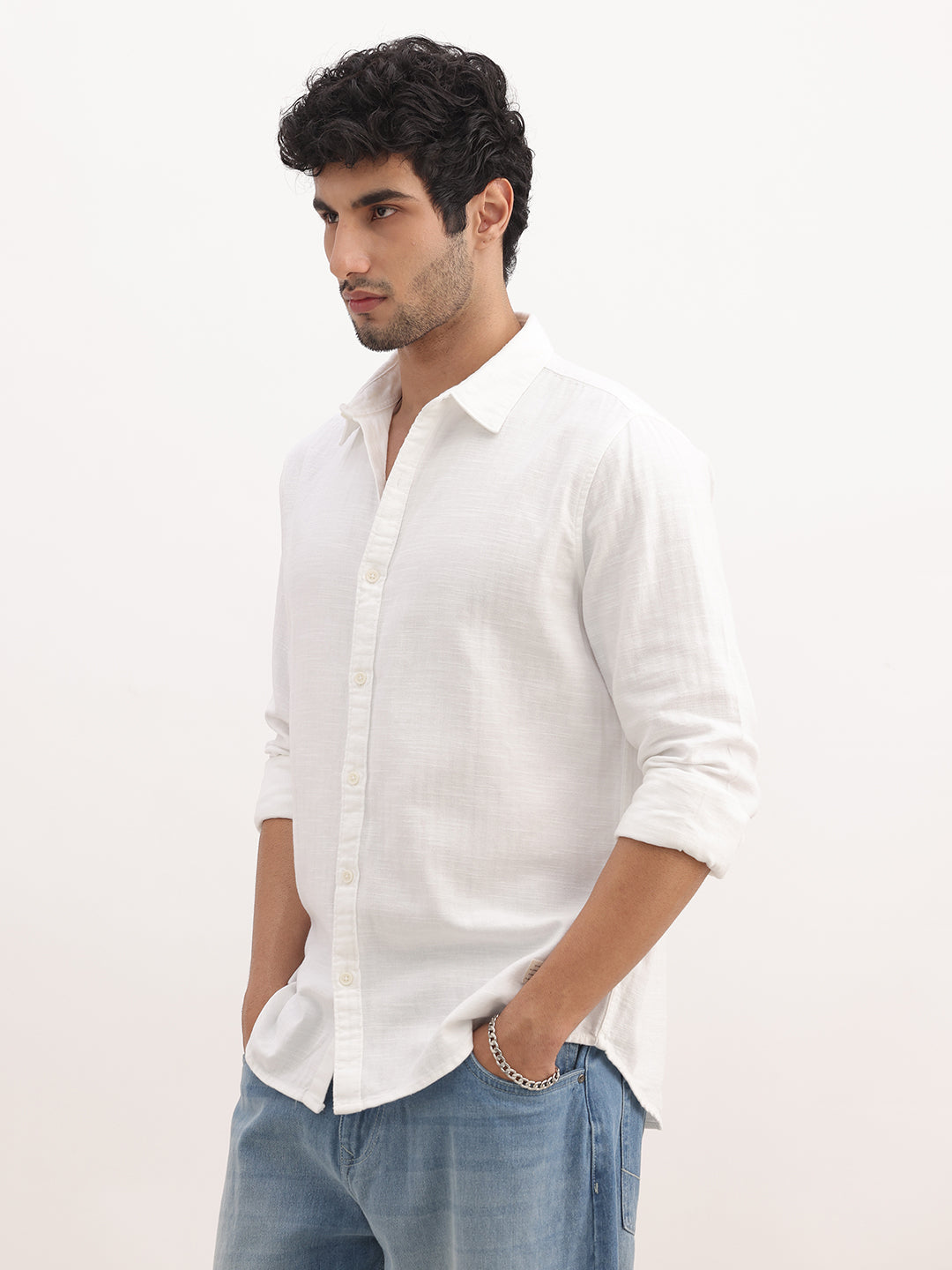Solid Regular Fit Full Sleeve Shirt | White