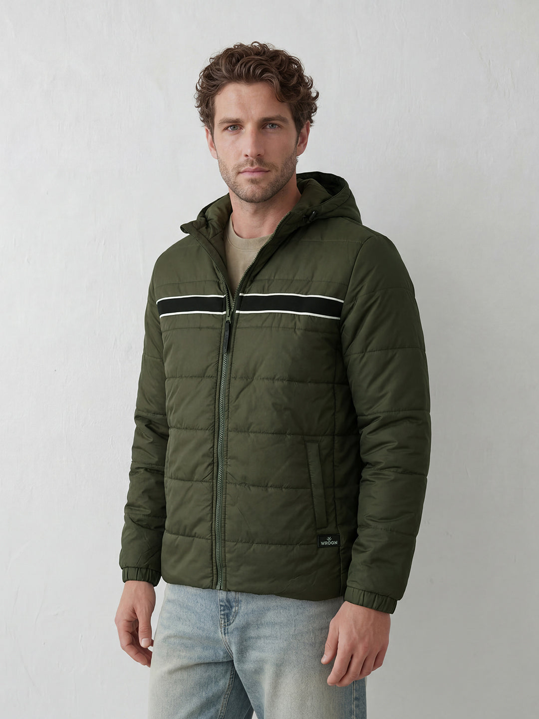 Solid Hooded Puffer Jacket | Olive