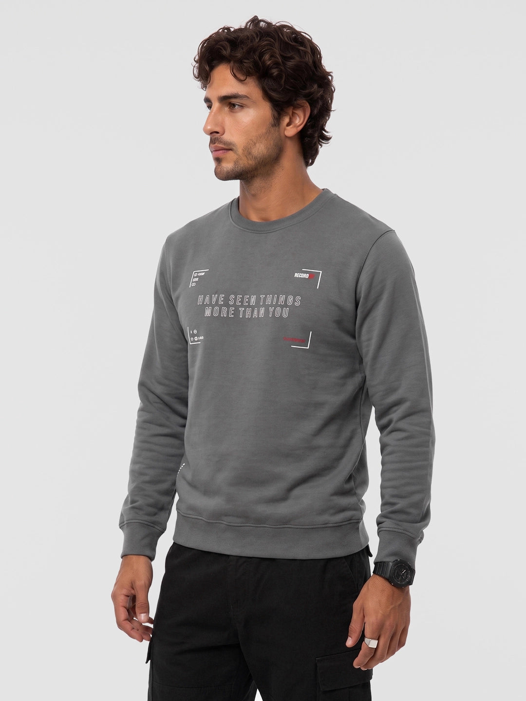 Slim Fit Placement Printed Sweatshirt | Grey