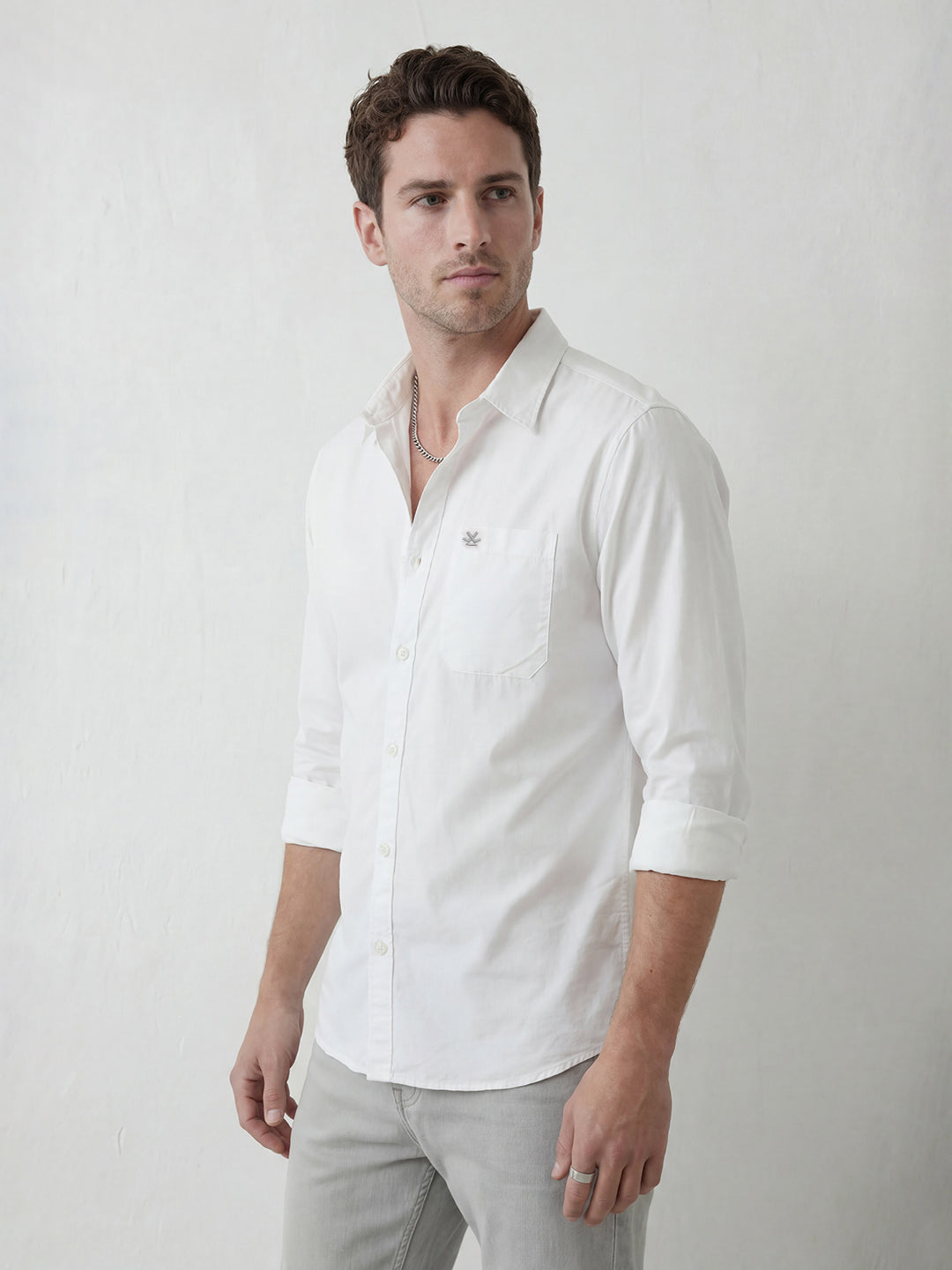 Solid Full Sleeve Shirt | White