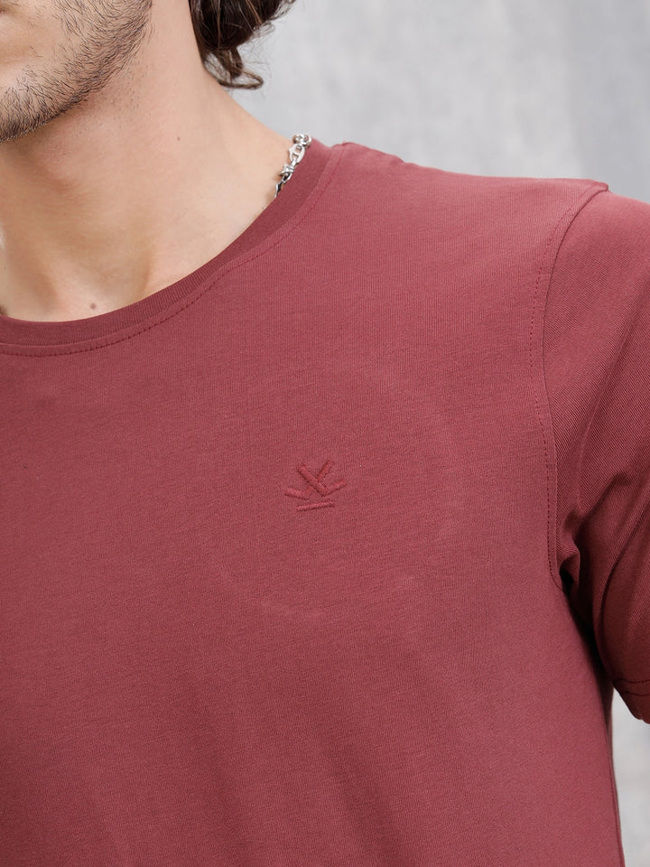 Dtm Embroidered Brand Logo Casual Crewneck T-shirt | Maroon