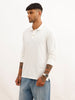 Solid Slim Fit Full Sleeve Polo T-Shirt | Off White