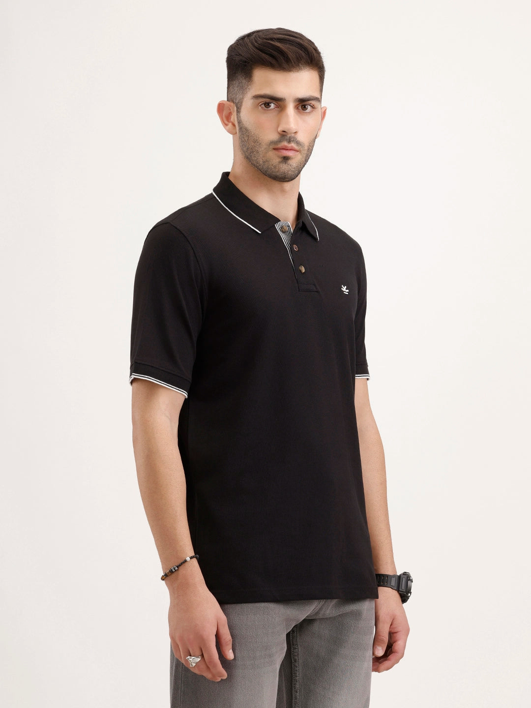 Tipping Collar Slim Fit Polo T-Shirt | Black