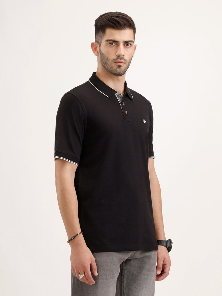 Tipping Collar Slim Fit Polo T-Shirt | Black