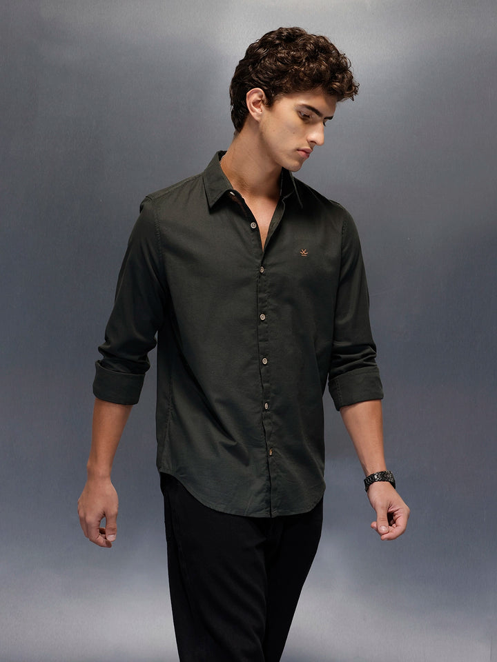 Men's Slim Fit Casual Shirt  |  Dark Green