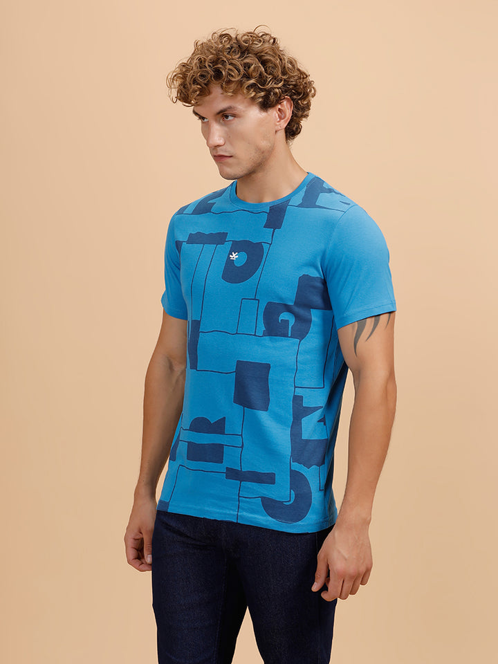 Typography Print Slim Fit T-Shirt | Blue