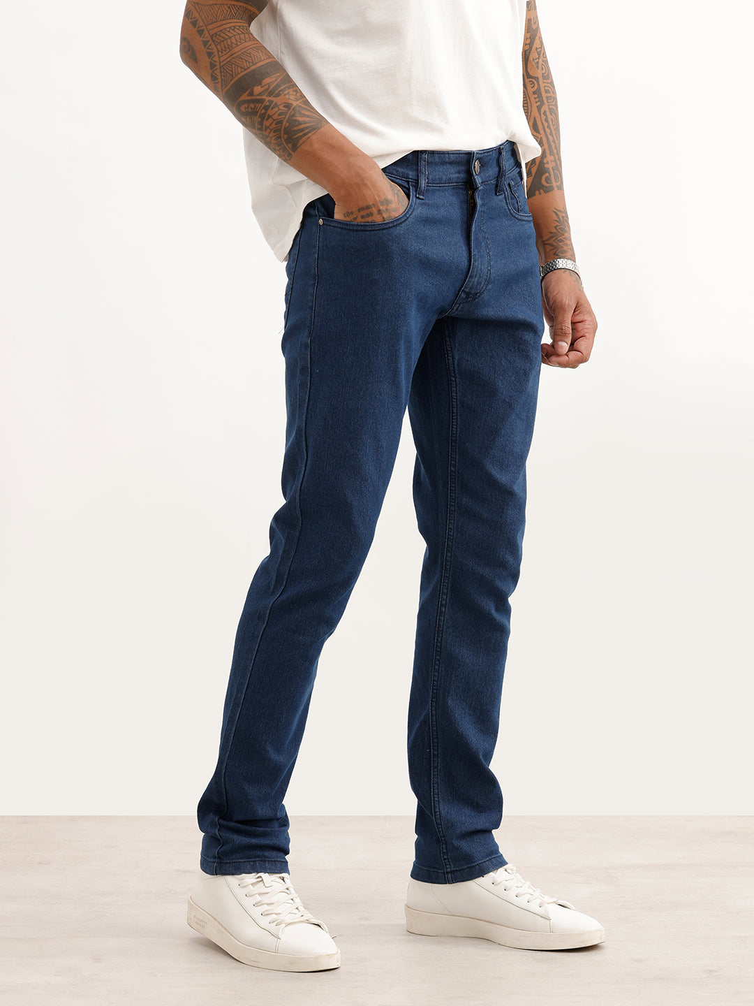 Solid Slim Fit Denim Jeans | Dark Blue