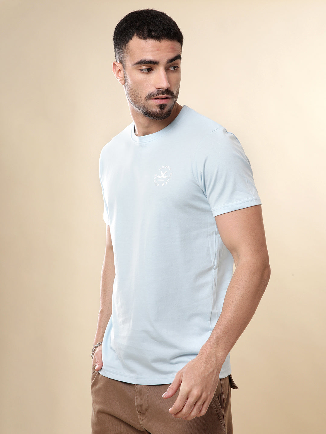 Light Blue Crew Neck Casual T-Shirt