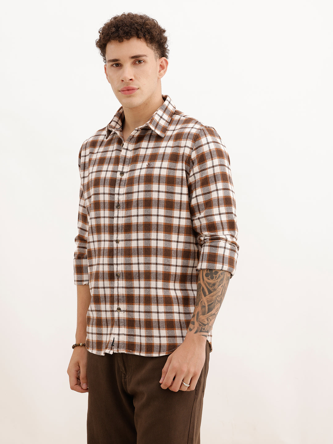 Slim Fit Full Sleeve Checkered Shirt | Brown | WSH02FSSL0324S