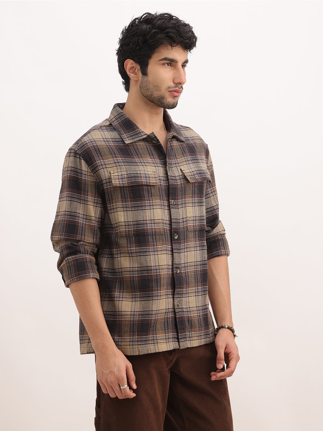 Regular Fit Checkered Jacket | Khaki