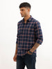 Slim Fit Checkered Full Sleeve Shirt | Navy Blue