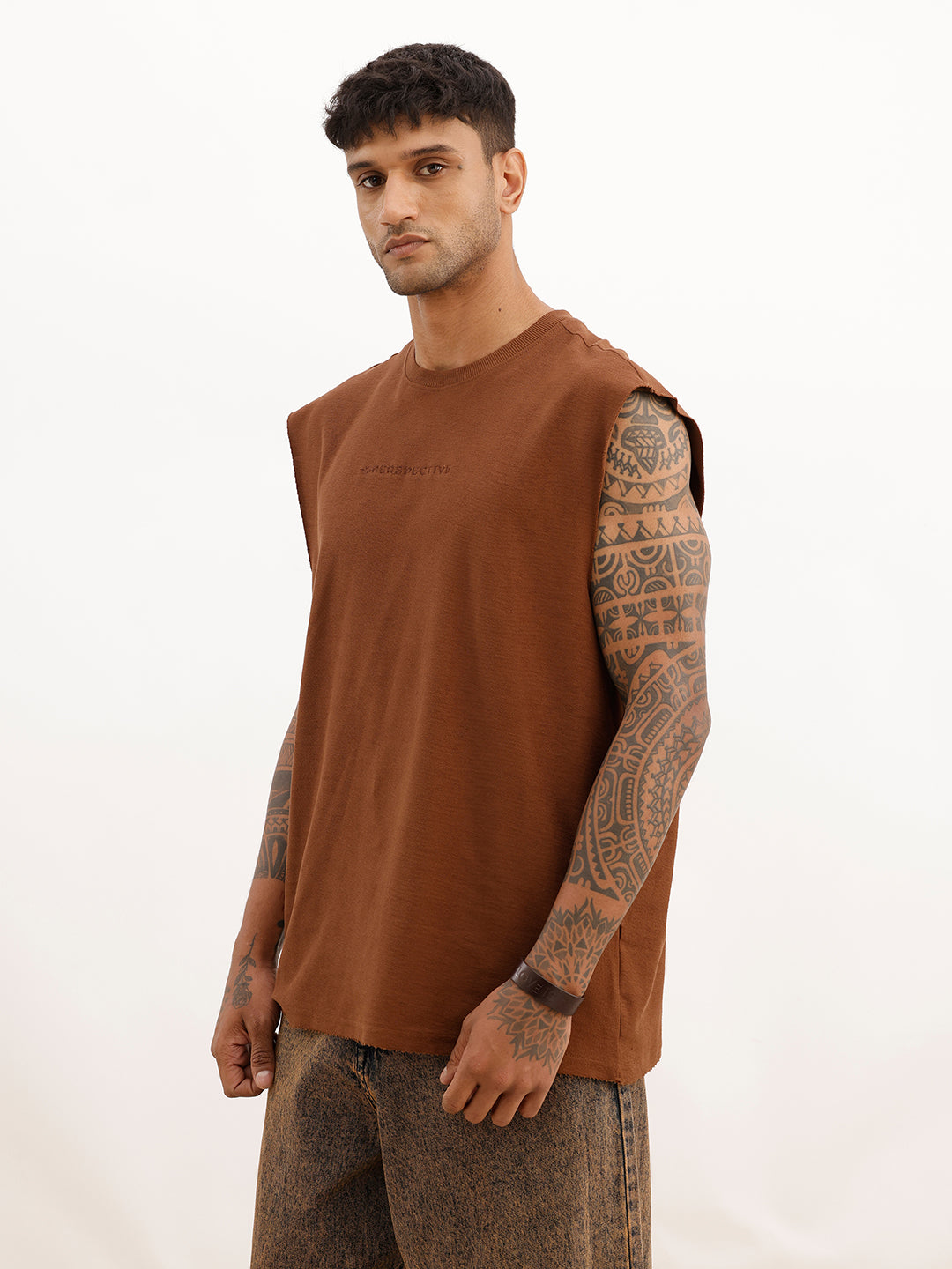 Oversized Cut Off Sleeve T-Shirt | Rust