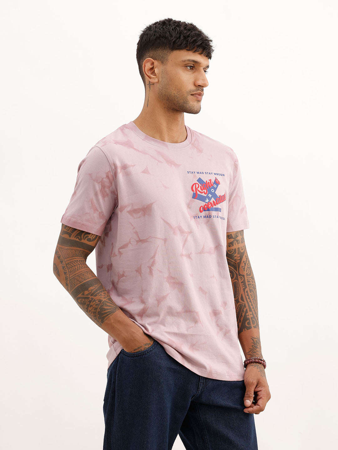Slim Fit Placement Puffer Printed T-Shirt | Pink