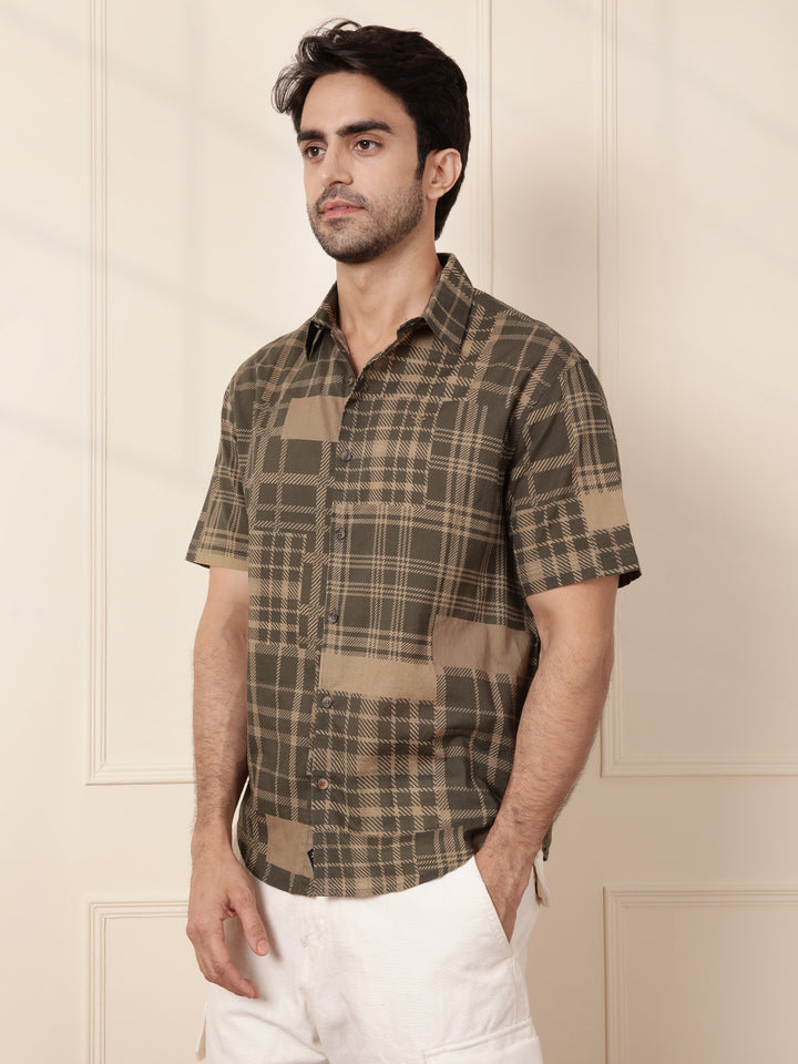 Patchwork Printed AOP Shirt | Olive