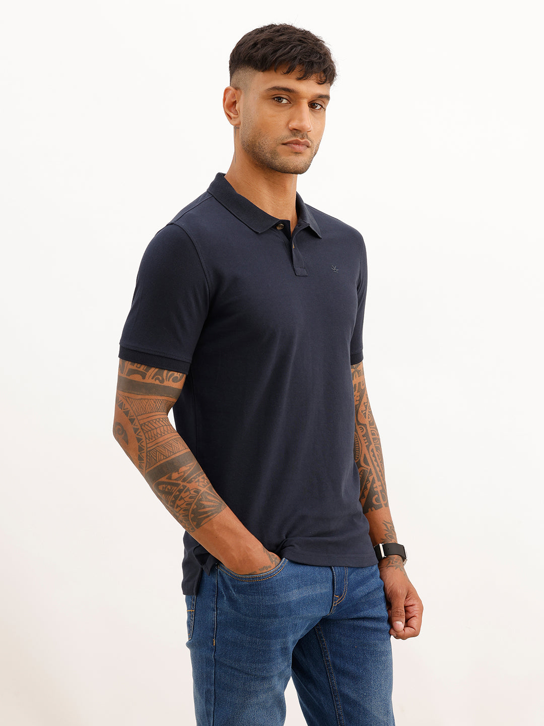 Solid Slim Fit Polo T-Shirt | Navy Blue