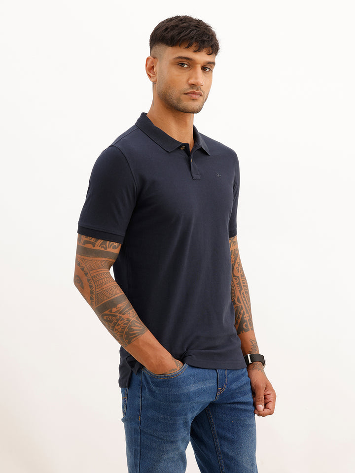 Solid Slim Fit Polo T-Shirt | Navy Blue