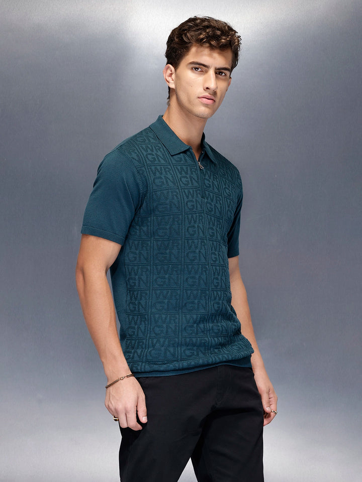 Men’s textured jacquard polo Tshirt | Teal