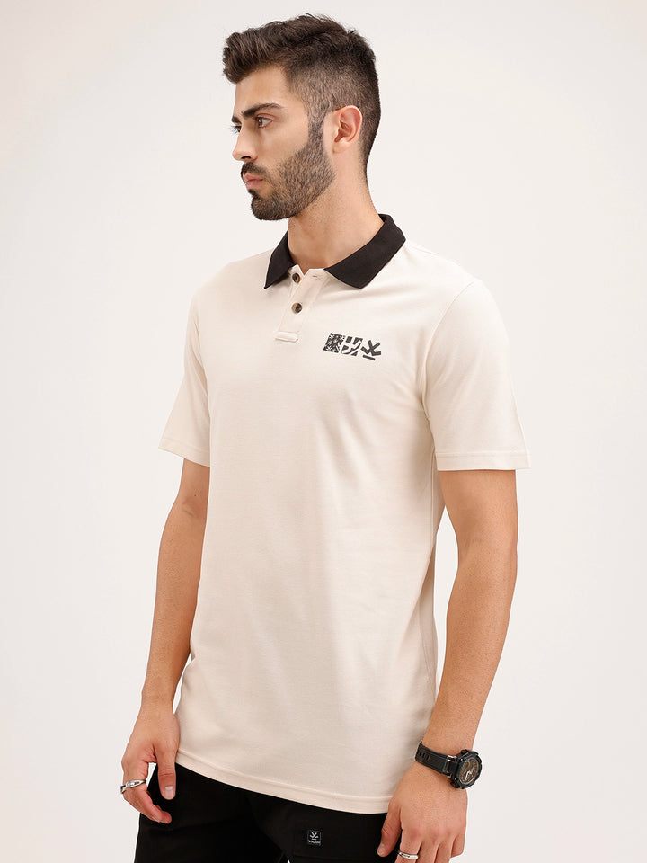 Slim Fit contrast Collar Polo T-Shirt | Beige