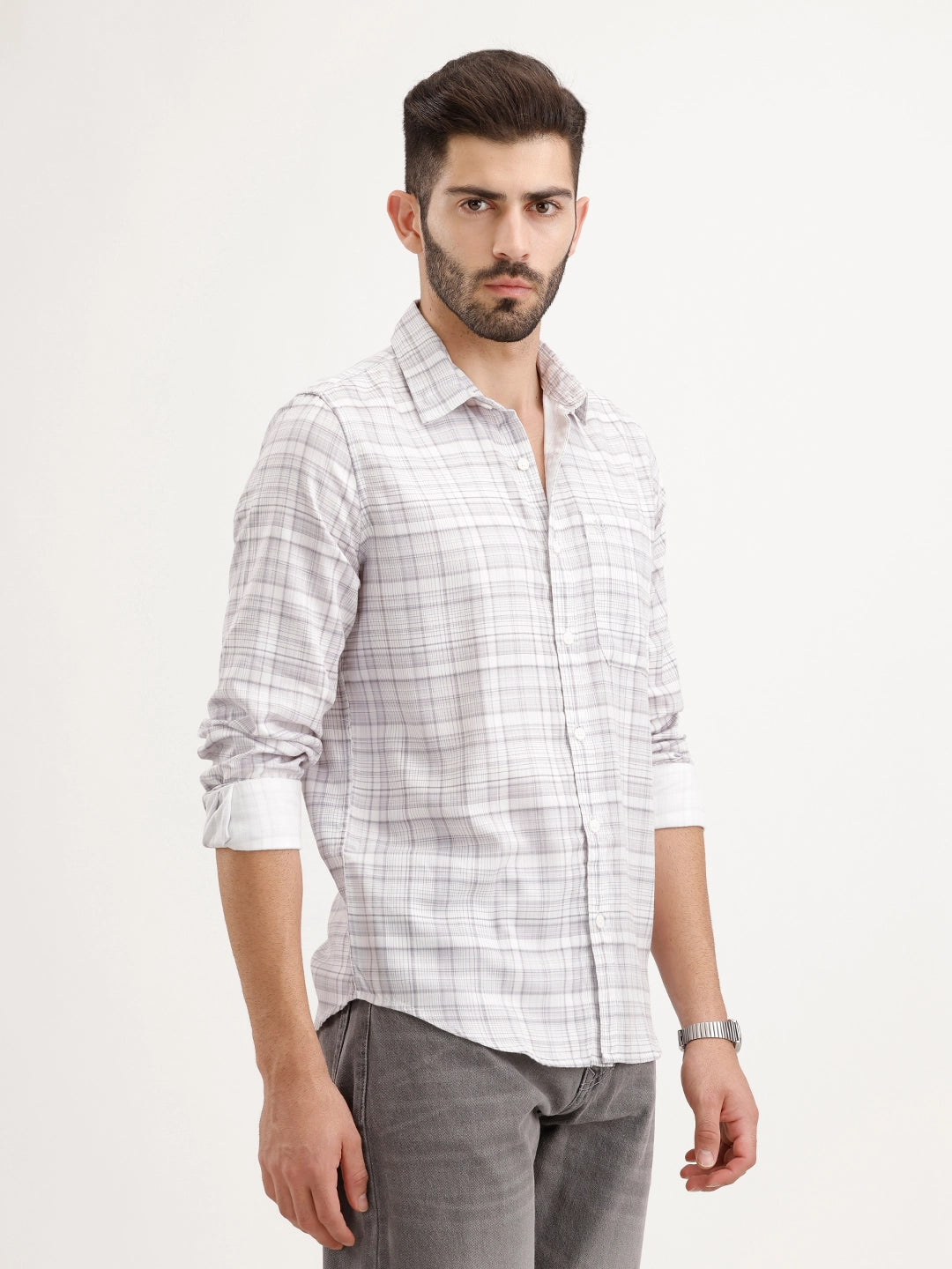 Regular Fit Checkered Shirt | Grey