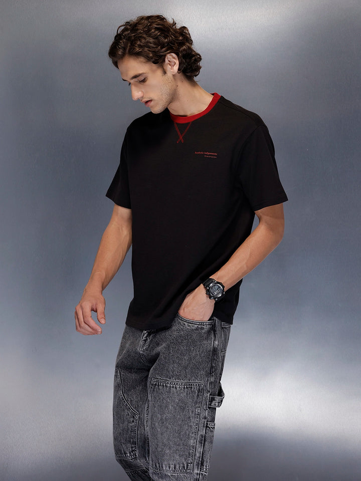 Men’s red trimmed black oversize T-shirt | Black